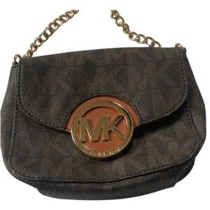 Michael Kors Fulton Brown MK Logo Mini Crossbody Chain Bag